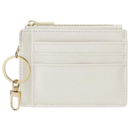 Sodsay Card Case Slim Front Pocket Wallet for Women Credit Card Holder with Keychain | Slim, Credit Card Holder, Front Pocket, with Keychain - color: CH White