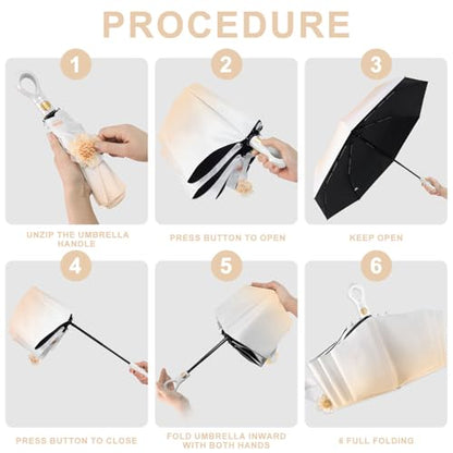 Mini Travel Umbrella Small Umbrella for Travel UV Parasol Compact Foldable - color: Coffee Brown
