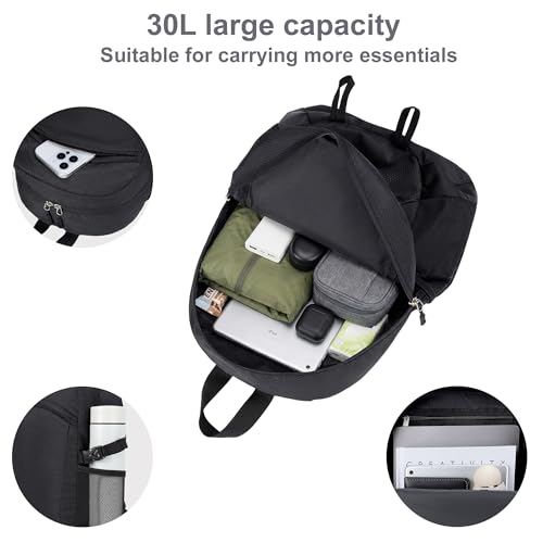 Lightweight Hiking Backpack 30L Packable Foldable Daypack Collapsible Travel Bag Water-Resistant for Women Men (Black) - color: Black, size: Large
