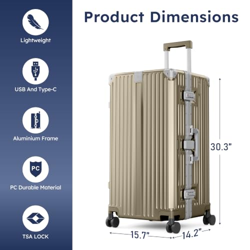 ALPHA CAMP Trunk Luggage 28 Inch with Aluminum Frame Zipperless Suitcase - color: Gold, size: 28 Inch