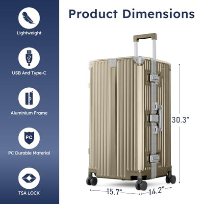 ALPHA CAMP Trunk Luggage 28 Inch with Aluminum Frame Zipperless Suitcase - color: Gold, size: 28 Inch
