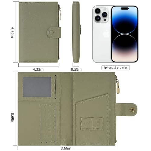 Leather Passport Cover Wallet Travel Essentials Holder with Zipper Pocket - color: Light Green