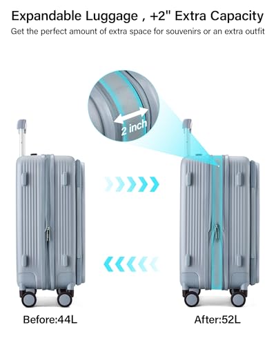 Hanke Top Opening 20" Carry On Luggage Expandable Hard Shell Grey - color: Grey, size: 20 Inch EXT