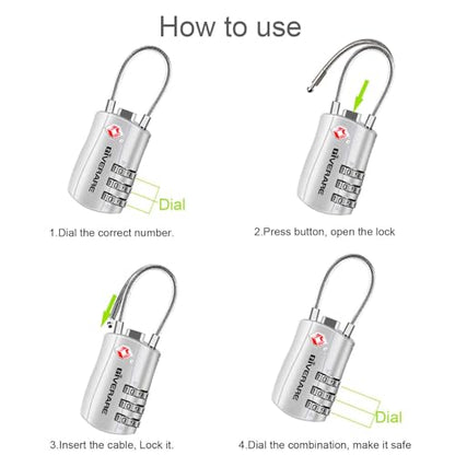 GIVERARE 2 Pack TSA Approved Luggage Locks, Combination Travel Cable Lock, Re-settable 3-Digit Padlocks with Alloy Body, Keyless TSA Padlock for Gym Locker, Golf Bag Case-Silver - color: 2 pack Silver