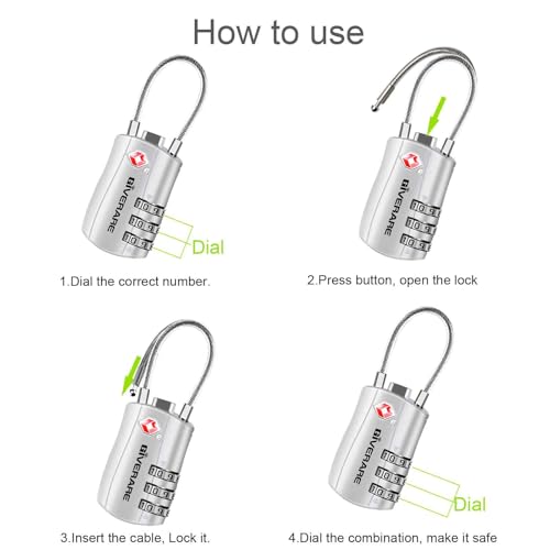GIVERARE 2 Pack TSA Approved Luggage Locks, Combination Travel Cable Lock, Re-settable 3-Digit Padlocks with Alloy Body, Keyless TSA Padlock for Gym Locker, Golf Bag Case-Silver - color: 2 pack Silver