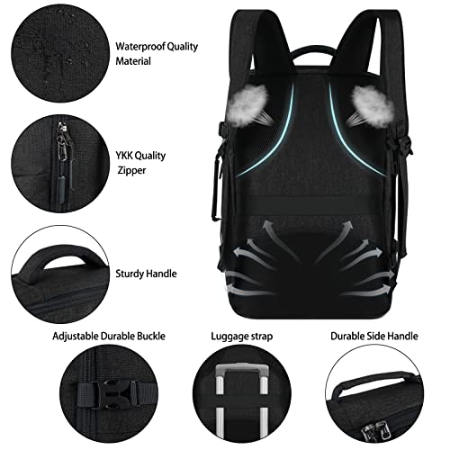 Lubardy Travel Backpack for Men Women 40L Flight Approved Carry on Backpack - color: Black(backpack With 3 Packing Cubes)