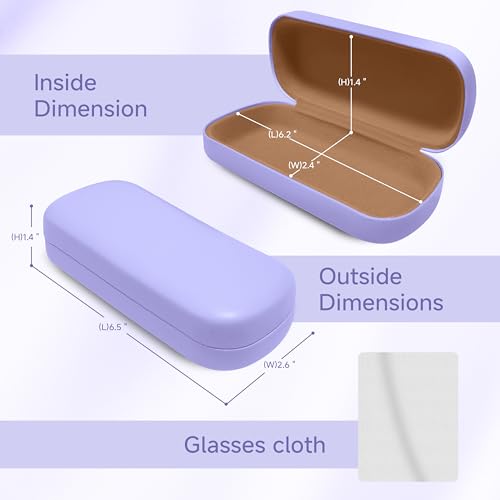 Glasses Case Large Hard Shell, PU Leather Protection for Eyeglasses Case - color: Purple