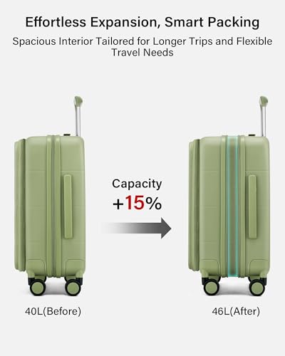 Hanke Hardside Expandable Carry On Luggage, 20 Inch Top Opening Suitcase - color: Bamboo Green, size: 20 Inch EXT