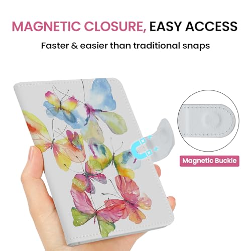 Passport Holder for Travel, RFID Blocking Wallet with Magnetic Closure - color: Z.C-Butterfly