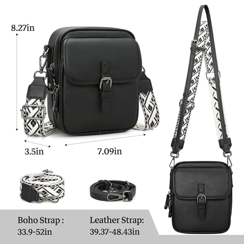 Leather Crossbody Bag for Women Small Anti Theft Messenger Purse - color: Black