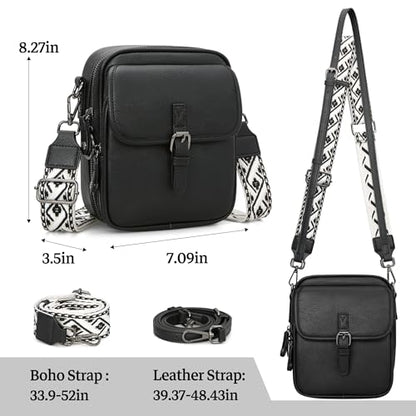 Leather Crossbody Bag for Women Small Anti Theft Messenger Purse - color: Black