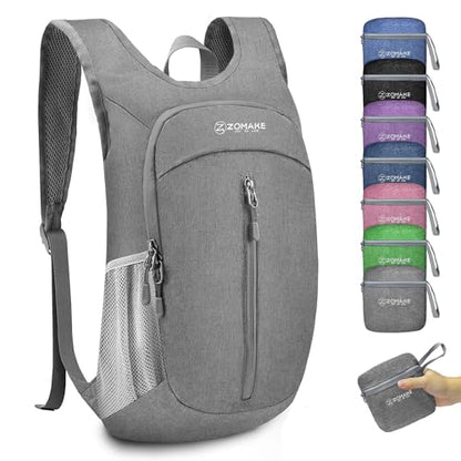 ZOMAKE 10L Ultra Lightweight Packable Backpack, Small Daypack Light Foldable Backpacks Water Resistant Day Bag for Hiking(Grey) - color: Grey A1, size: 10L