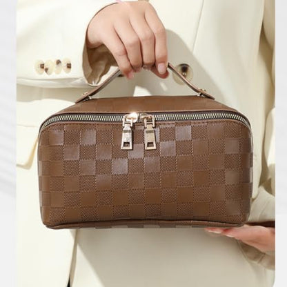 Large Capacity Makeup Bag Portable Travel Cosmetic Bag for Women Girls Gift Makeup Pouch Portable Zipper Bag (White Checkered - upgrade) - color: White Checkered - upgrade