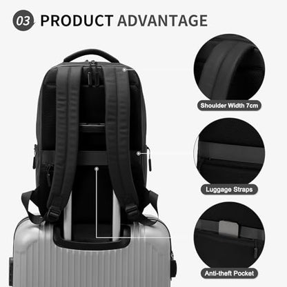 20L 15.6 Inch Laptop Backpack Anti Theft Flight Approved Black - color: Black
