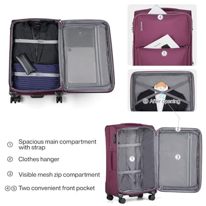 Hanke Luggage Set, 3 Piece 20/24/28 Inch Suitcases with Garment Compartment - color: Purple, size: 3 Pc Set(20/24/28)