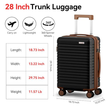 Trunk Luggage, Hardside Checked Suitcase, Black and Brown, 28 in - color: Black+Brown, size: 28in