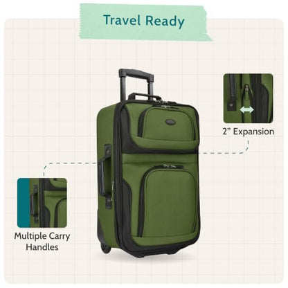 U.S. Traveler Rio Lightweight Softside Rolling Carry-on Suitcase, 2-Wheel Single, Black - color: Black, size: 21"