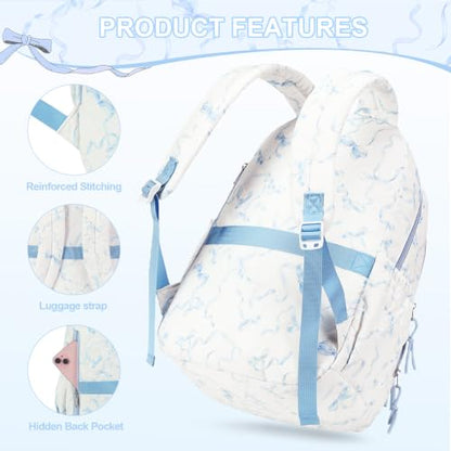 DIGOBAY Quilted Backpack for Girls, Girls Backpack w/Lunch Box Pencil Case - color: Blue Bow