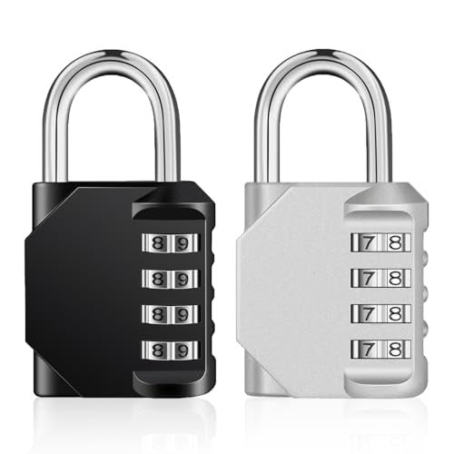 ZHEGE Combination Lock 2 Pack, 4 Digit Outdoor Combo Lock (Black & Sliver) - color: 2P, Black&Sliver, size: 2P