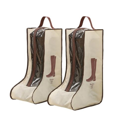Rikyo 2 Set Beige Boot Bags with Clear Window, 11x19 Inch,Portable - color: Beige-Tall