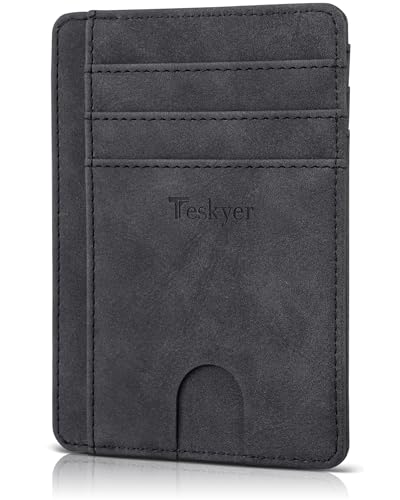 Teskyer Slim Minimalist Wallet for Men, RFID Front Pocket Card Holder - color: Y98 - Black Mist