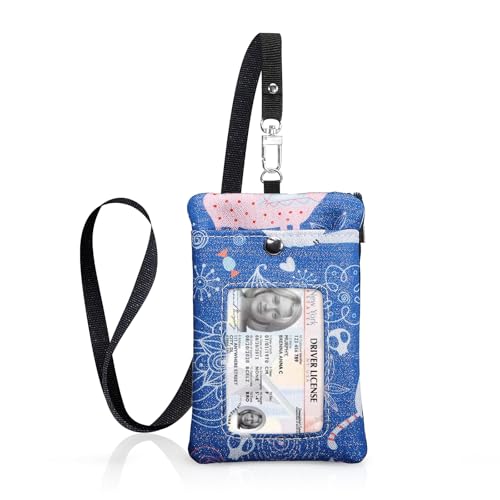 Small Lanyard Wallet with ID Window Minimalist Nylon Zipper Lanyard Pouch - color: Cat