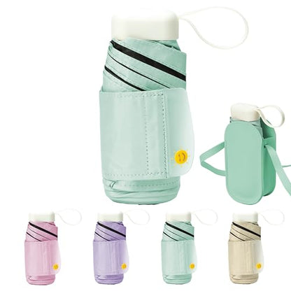 Mini Travel Folding Umbrella - Small Compact Sun Retractable Umbrella with Case, Lightweight Portable UPF 50+ Rain UV Protection Windproof Parasol for Pocket Backpack Women Girls Lady - color: Green