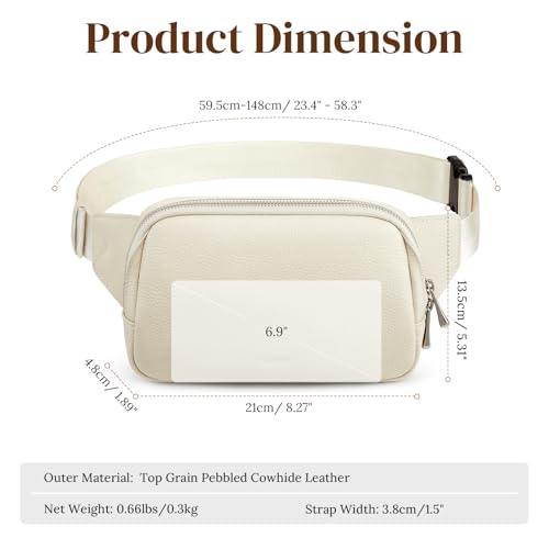 S-ZONE Leather Fanny Pack for Women RFID Blocking Crossbody Sling Bag - color: Beige