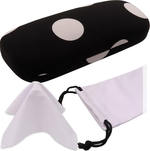 MyEyeglassCase Women's Hard Eyeglass Case | Protective Hard Shell Glasses Case with Pouch and Cloth - color: Polka Dot