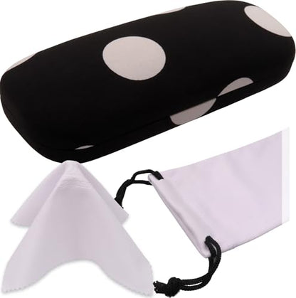 MyEyeglassCase Women's Hard Eyeglass Case | Protective Hard Shell Glasses Case with Pouch and Cloth - color: Polka Dot