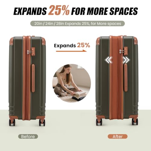 KUNEL Luggage Sets 5 Piece, Hardshell Expandable Suitcase, 20/24/28inch - color: Olive