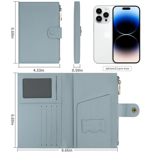 Leather Passport Cover Wallet Travel Essentials Holder with Zipper Pocket - color: Light Blue
