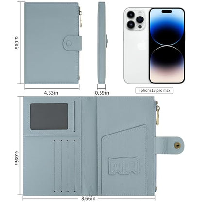 Leather Passport Cover Wallet Travel Essentials Holder with Zipper Pocket - color: Light Blue