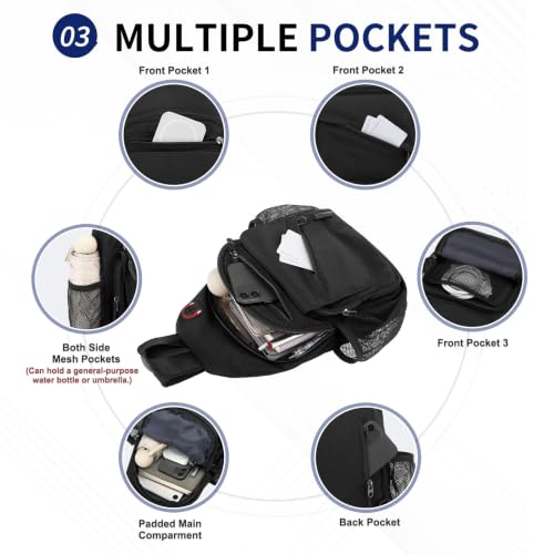 Sling Bag for Men Women,Convertible Crossbody Backpack Chest Bag - color: Black, size: Small