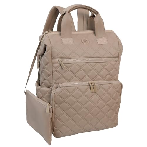 Joan & David Diamond Quilted Puffer Nylon Square Laptop Backpack - color: 020-taupe