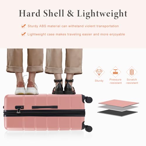 Sweetcrispy 3 Piece Luggage Set, Expandable Suitcase with Spinner Wheels - color: Pink, size: 3-Piece Set (20/24/28 Inch)