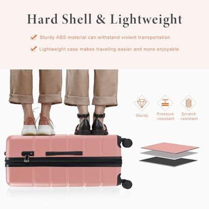 Sweetcrispy 3 Piece Luggage Set, Expandable Suitcase with Spinner Wheels - color: Pink, size: 3-Piece Set (20/24/28 Inch)