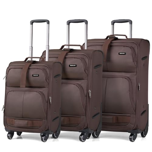 Hanke 3 Piece Softside Expandable Luggage Sets with Spinner Wheels - color: Coffee, size: 3 Pc Set(20/24/28)