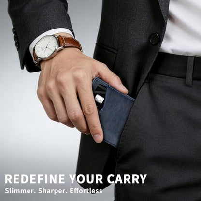 Men’s Wallet with RFID Blocking | Tri-Fold Front Pocket Design | 12 Card Slots, 2 ID Windows & Cash Slot | Aluminum Card Ejector | Durable & Lightweight Men’s Accessories (blue) - color: blue