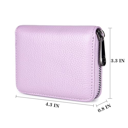 Suweibuke Genuine Leather Credit Card Holder Zipper Wallet RFID Blocking Secure Card Case ID Case Organizer (Light Purple) - color: Light Purple