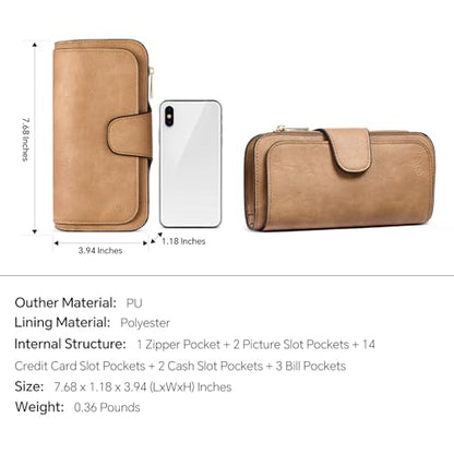 CLUCI RFID Wallet for Women Bifold Wallet with ID Window - color: Camel