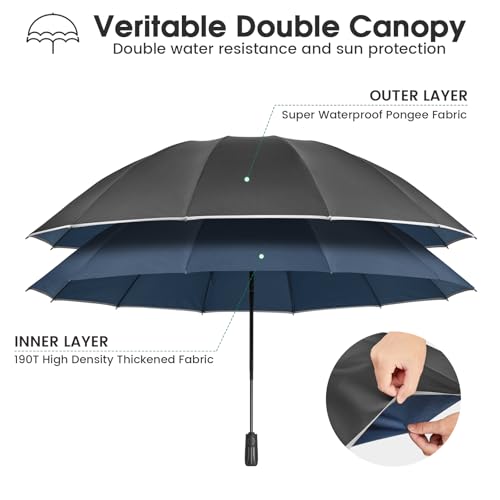 G4Free 54 Inch Inverted Umbrella Windproof Large Umbrella for Rain - color: Black/Dark Blue