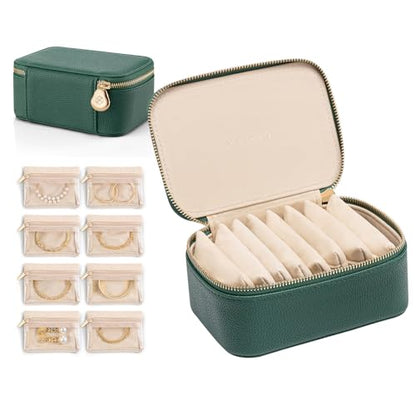 VLANDO Travel Jewelry Box Organizer with 8 Zippered Pouches, Dark Green - color: Dark Green, size: Medium - 8 Pouches