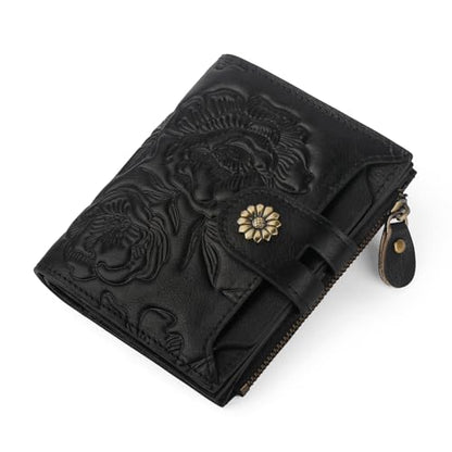 Womens Wallet,RFID Blocking Leather Wallet Womens Bifold Card Holder Small Compact Wallet for Women with Removable ID Window(yhblack) - color: c2-embossed black