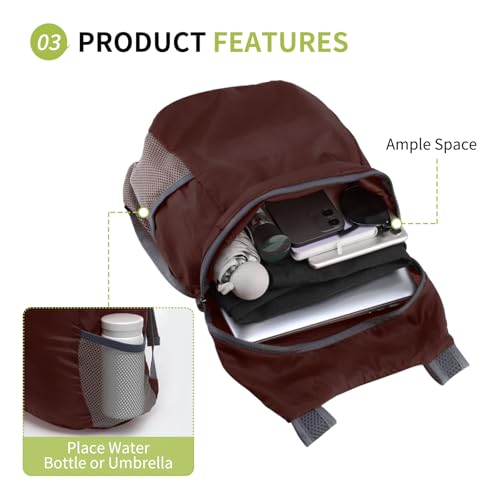 Ultra Lightweight Hiking-Daypack,Foldable Travel Packable Backpack - color: Dark Red