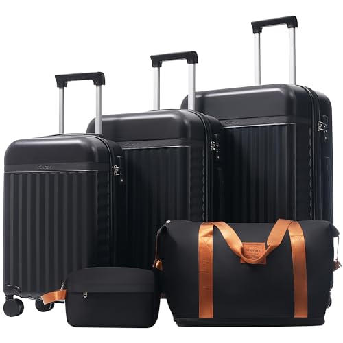 Merax 3 Piece Luggage Sets, Hardside Lightweight Carry on Suitcase - color: Black-1, style: 3 Piece-20+24+28