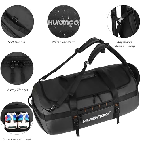 Hulongo Waterproof Duffel Bag Backpack for Men, Black, 90L - color: Black, size: 90L