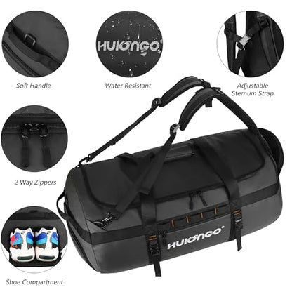 Hulongo Waterproof Duffel Bag Backpack for Men, Black, 90L - color: Black, size: 90L