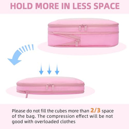 BAGAIL 4 Set/6 Set/8 Set Compression Packing Cubes Travel Accessories Expandable Packing Organizers (Square Mesh, 06-Pink) - color: 06-Pink, style: Square Mesh