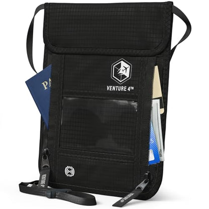 VENTURE 4TH Travel Neck Wallet, RFID Blocking Passport Holder - Pure Black - color: Pure Black